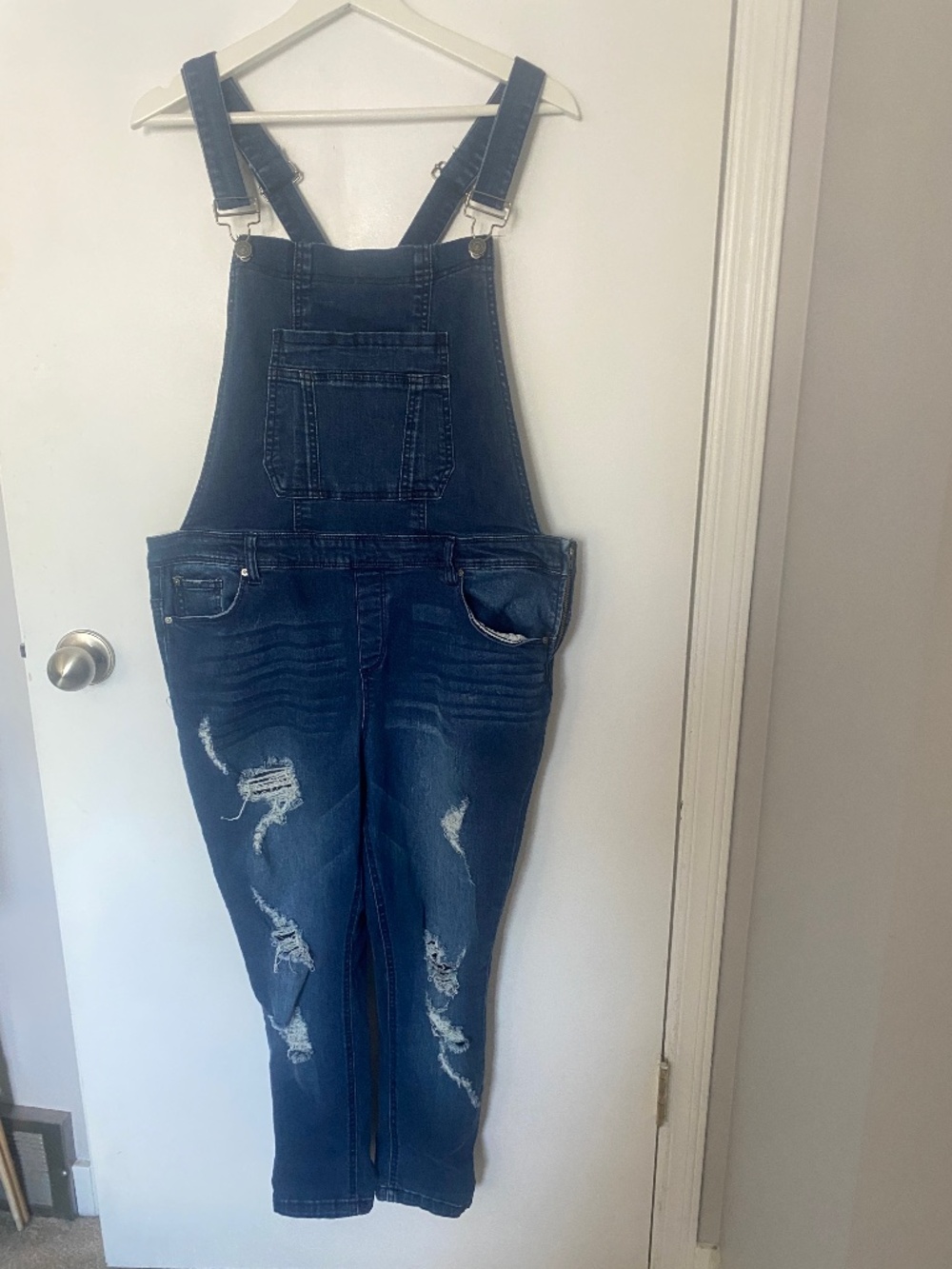 Bluenotes XL distressed ripped tomboy 25" inseam overalls